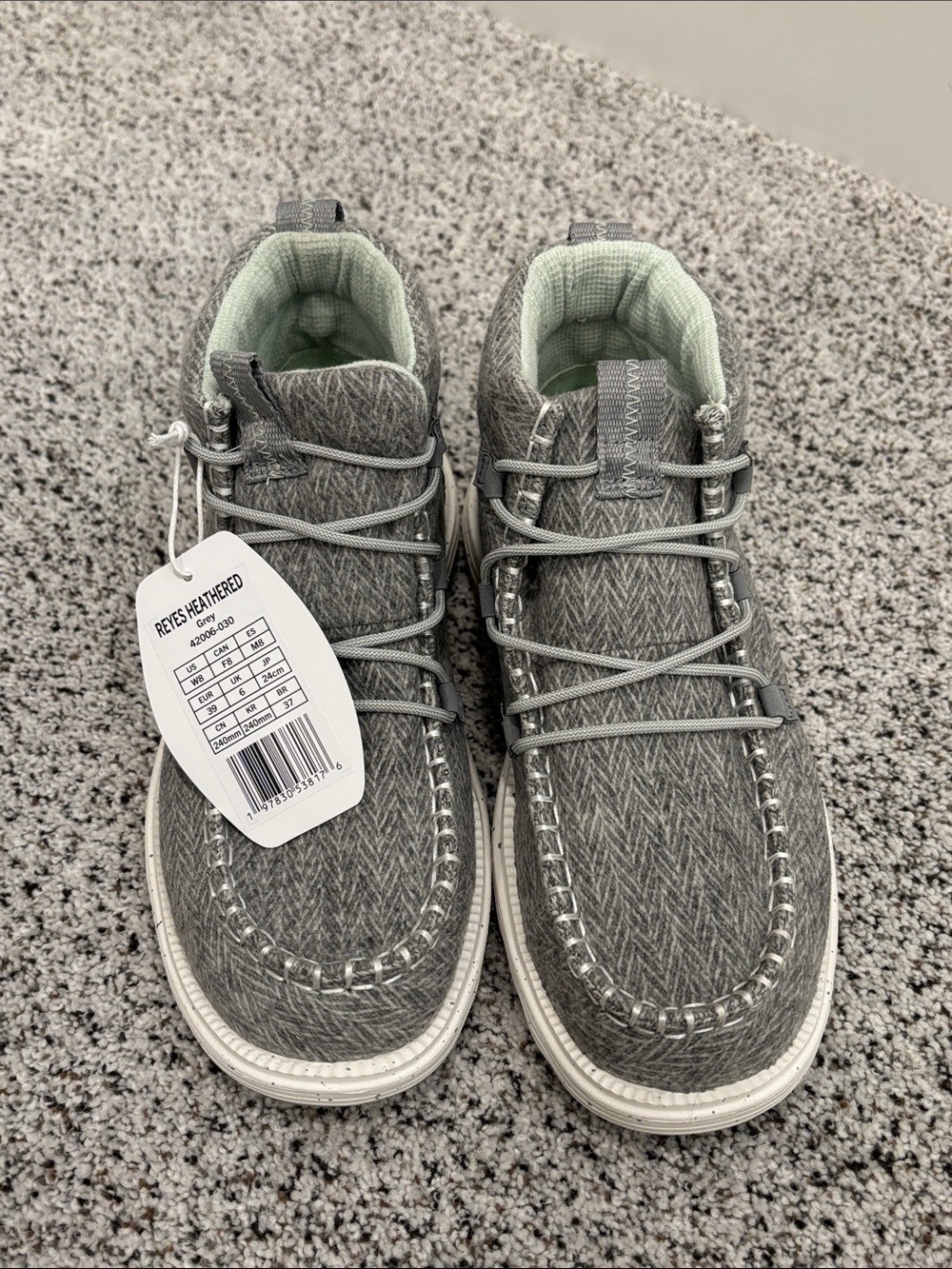 NWT, Hey Dude, women’s Reyes Heathered Grey boots